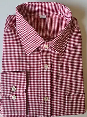 Ex M&S REGULAR FIT 100% COTTON TWILL SHIRT RED GINGHAM CHECK 14.5-18.5 A22 • £5.99