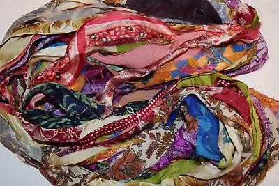 10 Yards Recycled Sari Silk Ribbon Chiffon Yarn Multi Print Shades2 For Tassels • $8.50