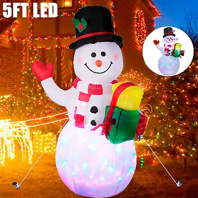 5FT Snowman Inflatable Outdoor Decoration Rotating LED Lights Blow Up Christmas • $28.98
