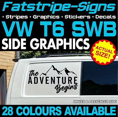 To Fit VW T6 SWB THE ADVENTURE BEGINS GRAPHICS DECALS DAY VAN CAMPER VAN • £32.99