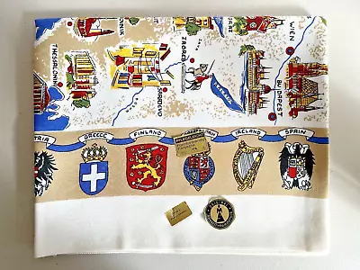 Vintage Kunstlerhanddruck Map Of Europe Linen Tablecloth 62  W X 52  L Unused • $30