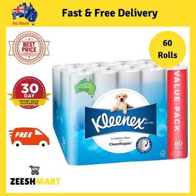 $47.84 • Buy 60X New Kleenex Toilet Paper Tissue Rolls 3-Ply 180 Sheets -Soft Toilet Roll