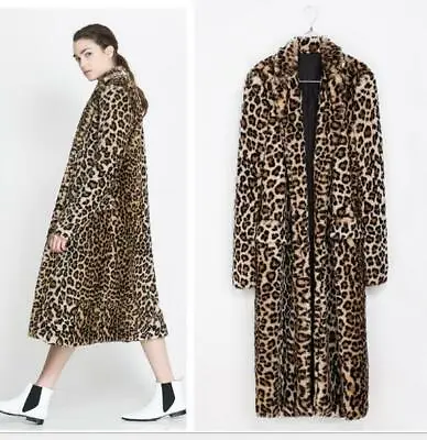 £53.99 • Buy Cool Tiger Leopard Print Faux Fur  Long Women's Trench Coat Jacket Overcoat Sz F