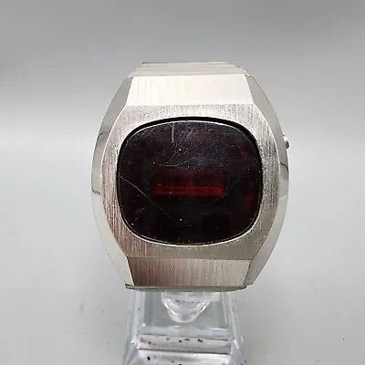 Vintage Sharp RED LED Watch Men Silver Tone 37mm Oval PARTS • $14.99