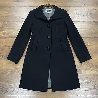 J Crew Coat Womens 0 Black Wool Pea Overcoat Long Fitted Lined Lady Dress Jacket • $69.99