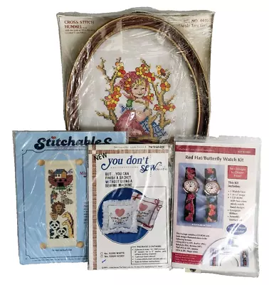 Cross Stitch Kit Lot 4 Noahs Ark Hummel Girl Apple Tree Watch Strap Complete Vtg • $24.98