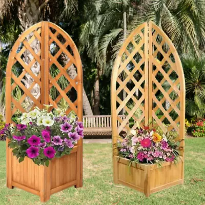 Lattice Wooden Garden Planters With Trellis For Climbing Plant Pot Outdoor Large • £38.54