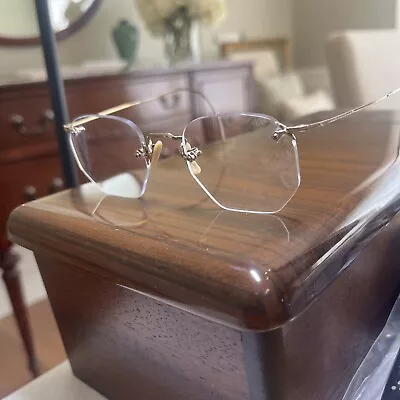Dia-flex Eyeglass Spectacles Rimless Hexagon Gold Color Bridge Etched Antique • $90