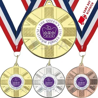 Personalised Queen's Platinum Jubilee 2022 Premium Union Jack Medal & Ribbons • £4.99