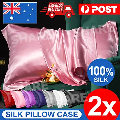 $8.95 • Buy 2Pcs Silk Satin Pillow Case Cover Solid Standard Bedding Smooth Soft Pillowcase