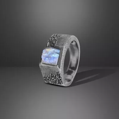 Rainbow Moonstone Ring 925 Sterling Silver Handmade Men's Ring Gift For Him • $80