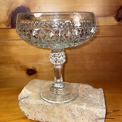 Vintage 1960's MCM Indiana Glass Diamond Point Pattern Cut Crystal Compote Bowl • $12.50