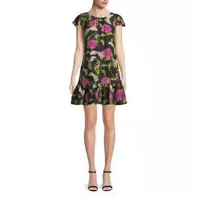 MILLY Women's Jill Floral Print Silk Flutter Sleeve Flounce Dress Size Medium • $41.99