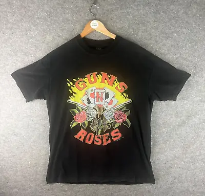 Vintage Guns N Roses Shirt Mens Large Black Giant 1991 Double Sided Cards Band • £127.29