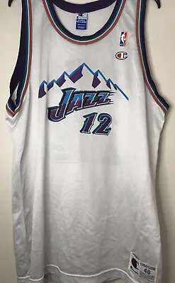 John Stockton Utah Jazz Champion Vintage 90s White Mountains Jersey Size 48 XL • $100