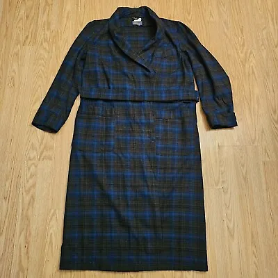 Men's Vintage 80's Pendleton USA Navy Blue Gray Plaid Wool Belted Bath Robe Sz M • $34.98