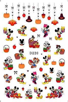 Disney Mickey Minnie Mouse Thanksgiving Cartoon Water Transfer Nail Stickers-220 • $2.35
