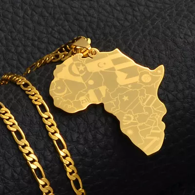 Gold Deluxe Africa Necklace Pendant Chain Rasta Reggae Afro Black African U.K • $14.92