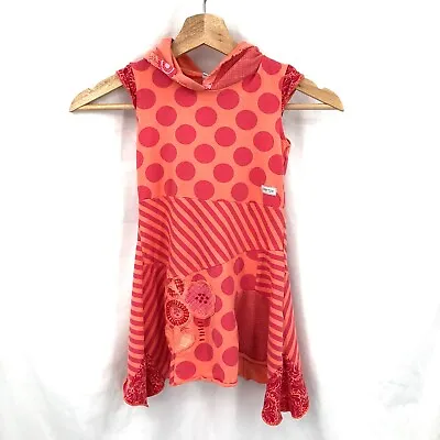 Vintage NAARTJIE Cotton Hooded Cap-Sleeve Gored Skirt Dress Boho Coral 4 S • $22.50