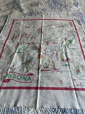 Vintage Arizona Map Souvenir Tablecloth Wall Hanging Mid Century Western Cowboy • $18