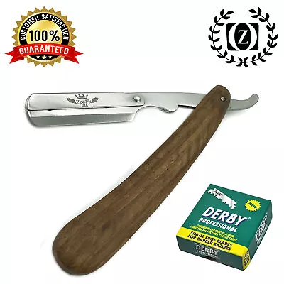 Vintage Wooden Handle Shavette Straight Barber Shaving Razor + 100 Derby Blades • $12.49