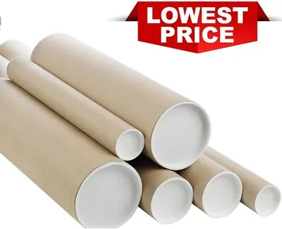£7.99 • Buy Cardboard Postal Tubes With Plastic End Caps A0 A1 A2 A3/A4 49.5MM 2  75.5MM 3  