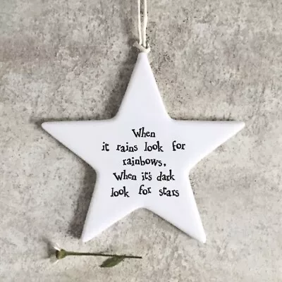 East Of India Porcelain Hanging Star When It Rain Look For Rainbows Plaque Sign • £4.99