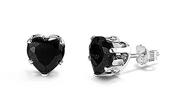 Sterling Silver Heart Earrings Black CZ Studs Love Nickel Free Fine 925 Jewelry • $9.99