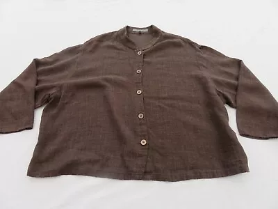 Jaeger Classic Plain Brown Loose 30% Linen Blend Shirt Ish Top Uk 14 - 16 • £11.36