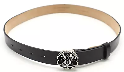 Alexander McQueen Seal Logo Buckle Leather Belt (709570 501523 70 28) Size 70cm • $299.99