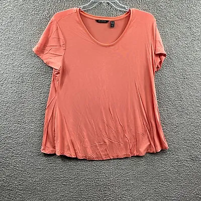 H Halston Essentials Womens Tunic Top 1X Pink Coral Short Sleeve Pullover Shirt • $14.99