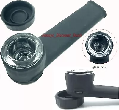 2X Silicone PIPE Flexible Handheld Tobacco Smoking Glass Bowl & Cap Lid Black • $9.99