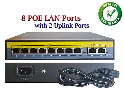 POE Switch 8 CHANNEL Over Ethernet LAN Network HUB For NVR IP Security Camera • £100.35