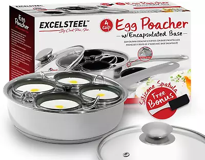 Stainless Steel 4-Cup Egg Poacher - Easy Use Non Stick Rust Resistant • $30.46