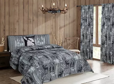 Home Sweet Home Rustic Mountain Lodge Queen Quilt Bedding Set Cabin Woods Moose  • $134.15