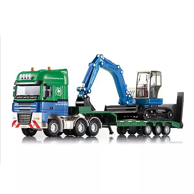 Engineering Flatbed Trailer Loaded Excavator Truck Construction Vehicle Toy • $59.68