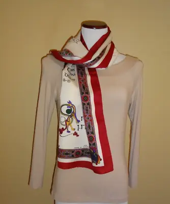 Vintage Inspired By Book Of Kells Irish Signature Celtic Cats Ivory Oblong Scarf • $25