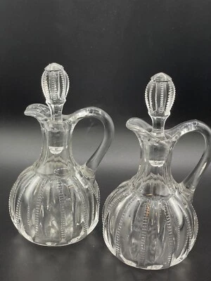 $18.94 • Buy Vintage Pair Glass Oil Vinegar Hand Blown Zipper Design Pumpkin Shape Matched