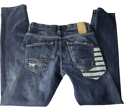 Zara Man Jeans Mens Blue Dark Wash Skinny Button Fly Distressed Ripped SZ 31X33 • $19.99