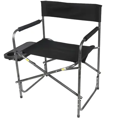 $24 • Buy Camping Director Chair With Side Table Foldable Steel Frame 400 Lb, Blacck