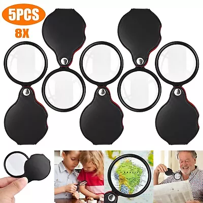 5Pcs 8X Mini Magnifying Glass Folding Pocket Magnifier Jewelry Loop Reading Lens • $11.98