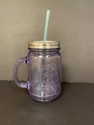 ALADDIN Mason Plastic Jar Purple Tumbler Mug Cup Handle Straw Metal Lid  • $14.99