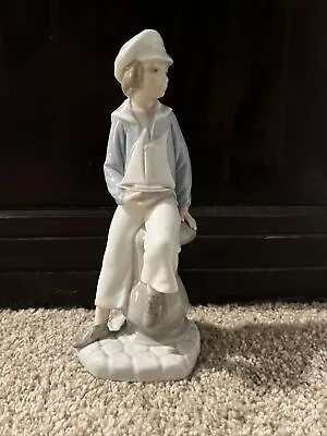 MINT! Lladro Sailor Boy Porcelain Figurine Child With Sailboat 9  • $74.95