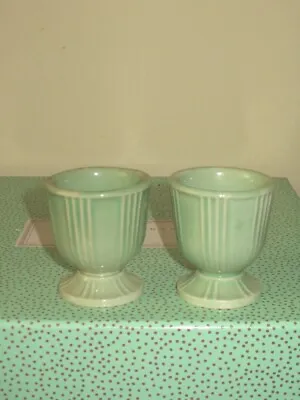 TWO Vintage Hankscraft Double Sided Ribbed Egg Cup Light Green Pair • $26.25