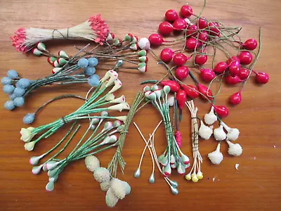 Lot Vintage Stamen Buds Floral Wire Flowers Millinery Pink Blue Crafting Berries • $28