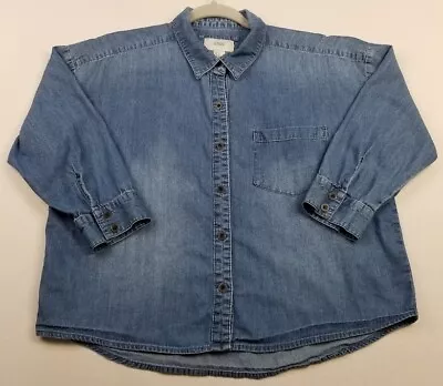 I Love H81 Chambray Button Up Shirt Women’s Medium Faded Blue 3/4 Sleeves Pocket • $12.74