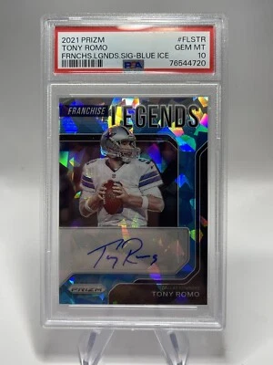 $39 • Buy TONY ROMO 2021 PANINI PRIZM FRANCHISE LEGENDS BLUE ICE AUTO /75 COWBOYS Psa 10