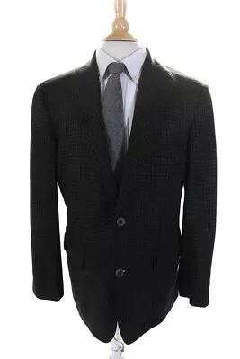 Ibiza Mens Woven Check Two Button Unlined Blazer Jacket Brown Silk Wool Size 42 • $60.99