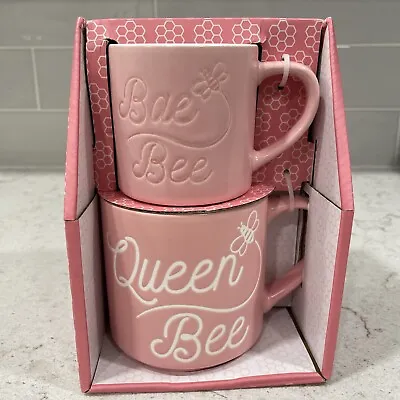 QUEEN BEE & BAE BEE Pink Large Coffee & Small Espresso Mini Mug Boxed Set NEW • $14.99