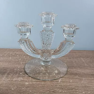 Vintage Triple Candle Holder Candelabra Clear Glass Art • $8.49